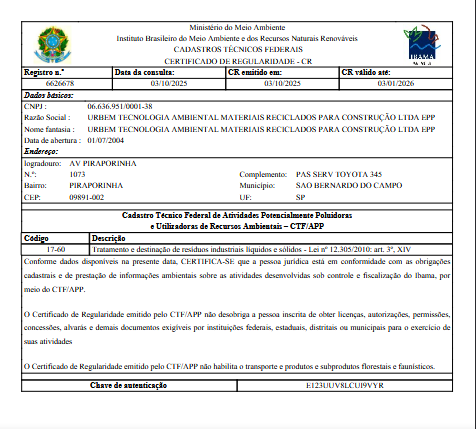 Capa: Certificado de Regularidade – IBAMA